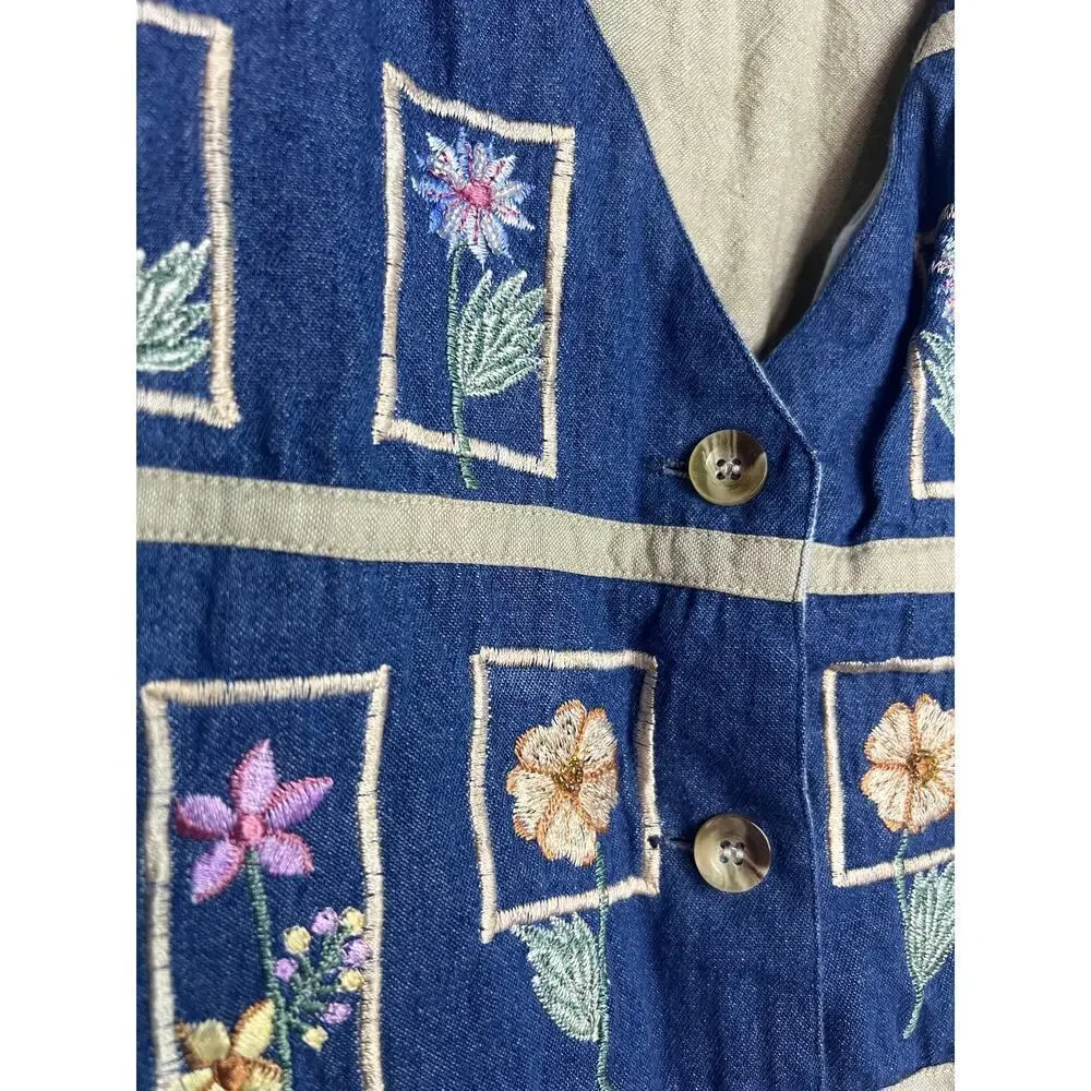 Vintage Floral embroidered beaded vest size XL 100% Cotton - Picture 3 of 5